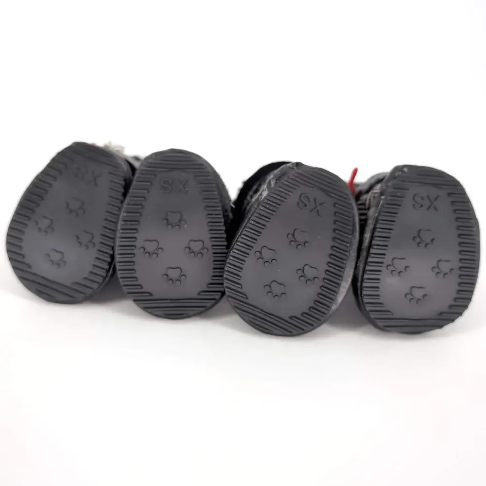 Pooch-A-Lini Pet Black & White Dog Booties with Carry Pouch - Set of FOUR - GUC